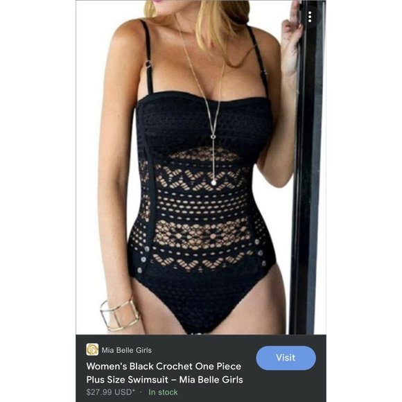 One Piece Swimsuit Size 2 Lightly Lined Black Lace Crochet Sweetheart Spaghetti - Picture 10 of 10